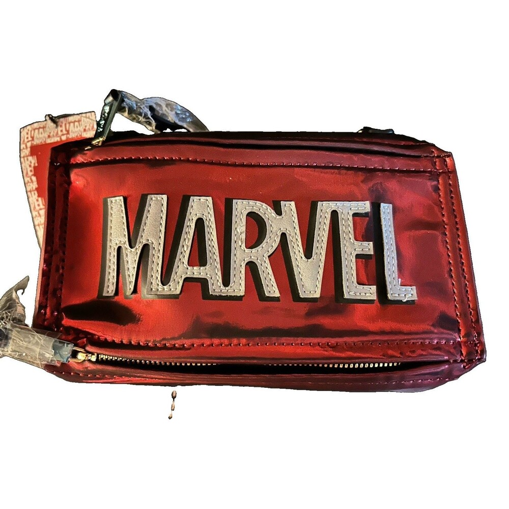 Fred Segal x Marvel Logo Brick Crossbody Bag Metallic Red NWT Rare Collectible